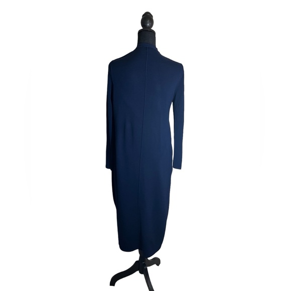White House Black Market Navy Blue Long Knit Cardigan with Splits on Sides Small - Picture 2 of 5